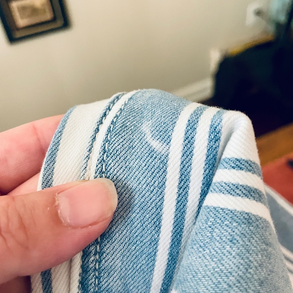 American Eagle Mom Jeans tapered leg high rise striped denim 2 blue white - Picture 10 of 10